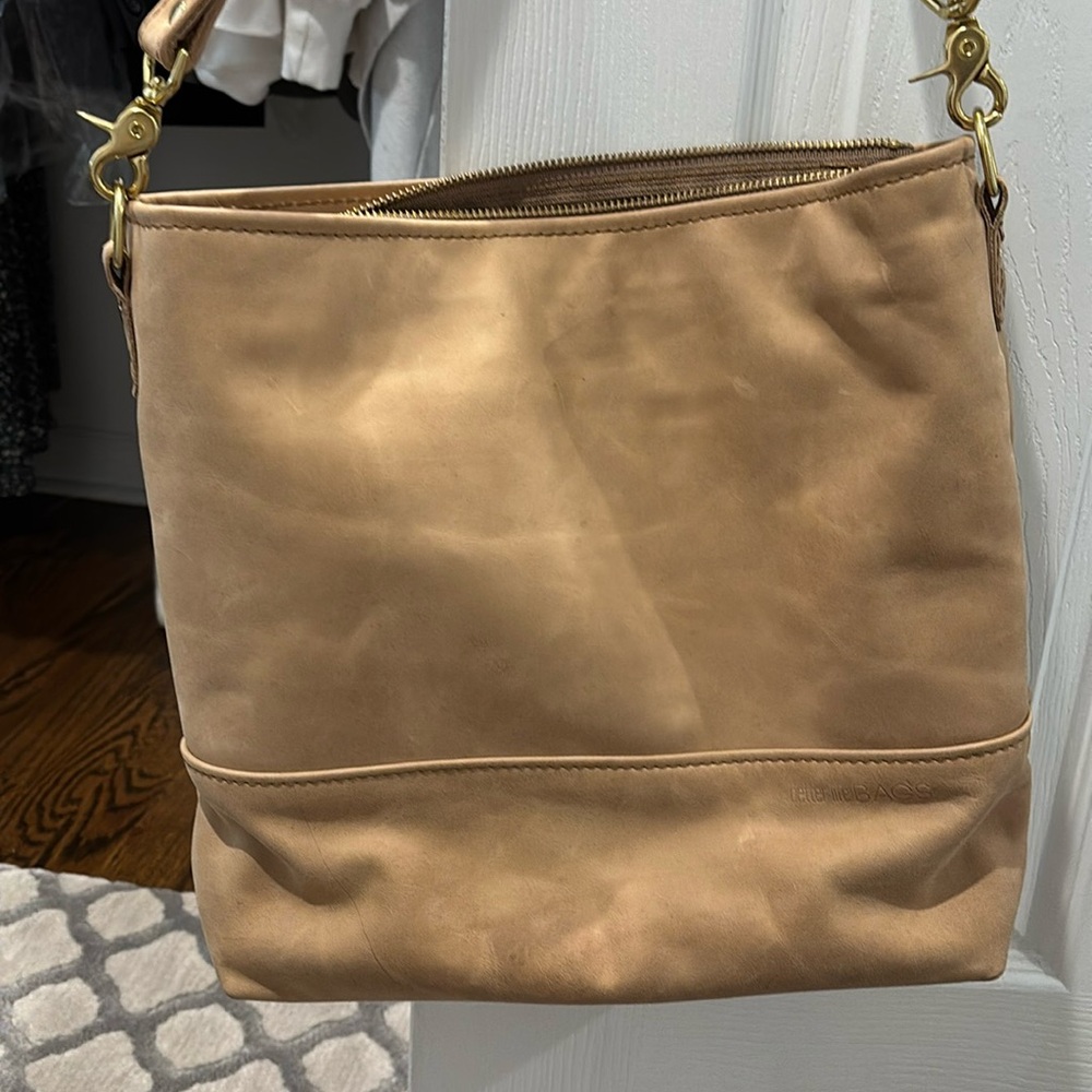 Better life leather  custom bag with removable leather strap.